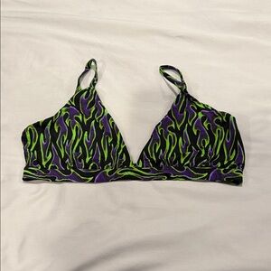Fabletics Black and Purple Flame Print Bralette